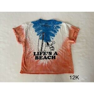 SNOOPY Official Peanuts Women's "Life's a Beach" Surf Crop Top T-Shirt Sz Medium